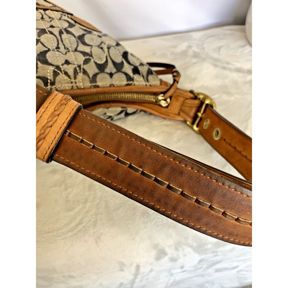 COACH Bleecker Denim 11781 Vachetta Leather Floral Applique Duffle Bag RARE - Picture 15 of 17